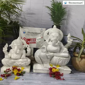 18 And 24 Inch White Marble Ganesha Statues For Temple