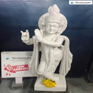 2.5 Feet White Stone Lord Krishna Sculpture For Home Temple