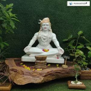 Sold To Chinchavali, Maharashtra Marble Shiva Statue With Rock Waterfall