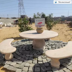 Sold To Chinchavali, Maharashtra Stone Table With Stone Benches For Outdoor