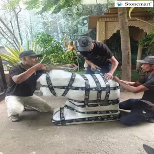 Packaging 36 Inch White Marble Elephant Statue Pair For Shipment To Haridwar, Uttarakhand