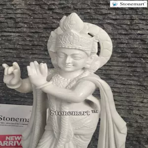 Handcrafted 2.5 Feet White Marble Lord Krishna Statue For Home Temple