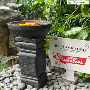 22 Inch Granite Urli Bowl Or Bird Bath With Stand For Balconies, Entrances, Under Stair Spaces