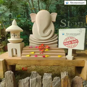 Sold To Mahabaleshwar, Maharashtra 2 Feet Modern Abstract Ganesha Statue With 26 Inch Japanese Lantern, Stone Stair Stepping