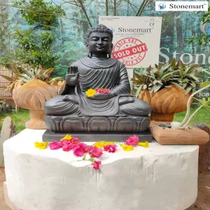 Sold To Belgaum, Karnataka 2 Feet Black Marble Buddha Idol In Abhaya Mudra