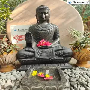 3 Feet, 180 Kg Black Marble Abhaya Mudra Buddha Idol For Home, Garden, Resort, Farmhouse