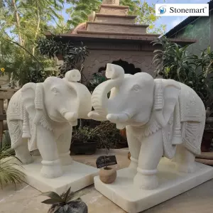 Sold To Delhi 2 Feet White Marble Elephants