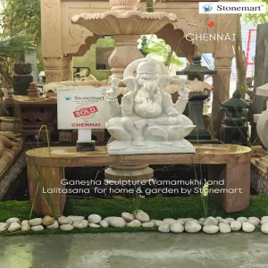 Sold To Chennai, Tamil Nadu - Handcrafted White Marble Divine Ganesha Sculpture In Lalitasana