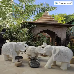 Sold 12 Inch And 16 Inch White Marble Elephants