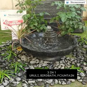 Handcrafted Granite Water Feature, Or Urli, Or Bird Bath For Home And Garden
