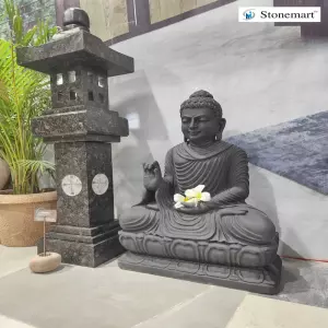 Sold 2 Feet Buddha Idol With 38 Inch Granite Pagoda