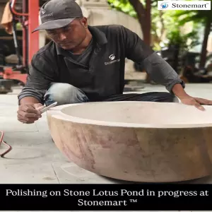 Manufacturing In Progress Of Stone Lily Pond Or Water Fountain