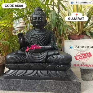 Sold To Vadodara, Gujarat - Serene Black Buddha Sculpture Perfect For Indoor And Outdoor