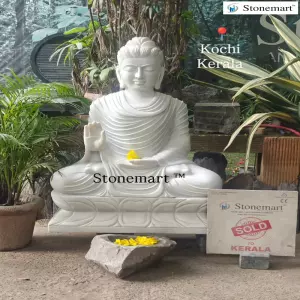 Sold To Kochi, Kerala - 36 Inch Abhaya Mudra Buddha Marble Stone Sculpture For Home And Garden Decor