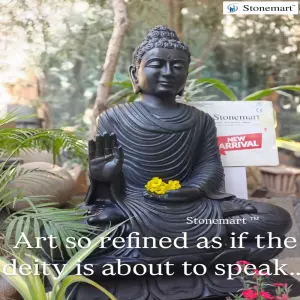 Sold To California, Usa - Hand Carved 3 Feet Garden Buddha Statue In Black Marble