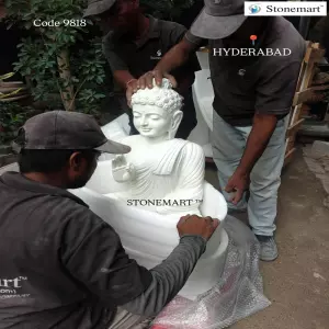 Packing 3 Feet Marble Buddha Statue For Shipping To A Resort In Hyderabad, Telangana