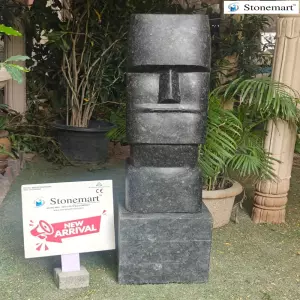 Handcrafted Easter Island Moai Granite Sculpture For Outdoor And Exterior Decor
