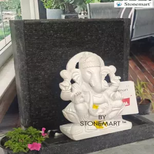 3 Feet Granite Panel Fountain With Marble Vinayagar Statue For Vastu Entrance Decor
