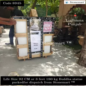 Serene White Marble Gautam Buddha Idol Packed For Dispatch To Ludhiana, Punjab