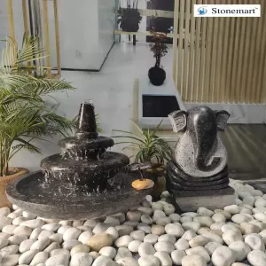 3 Tier Granite Water Fountain With 21 Inch Modern Ganesha Abstract