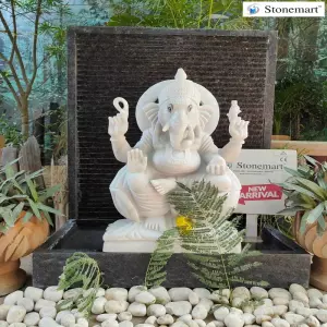 39 Inch Granite Panel Fountain With 28 Inch Marble Ganpati Idol