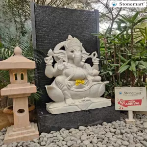 3.5 Feet, 350 Kg Ganesha Idol With 5 Feet, 520 Kg Granite Fountain And Stone Lantern