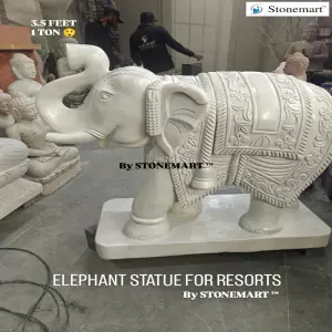 3.5 Feet Marble Elephant Statues For Residential And Commercial Establishments