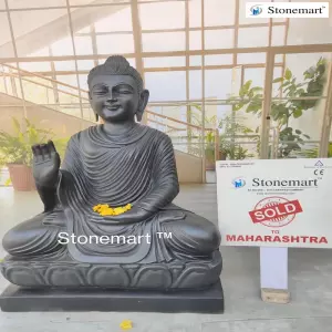 Sold To Chinchavali, Maharashtra 3 Feet Black Marble Abhaya Mudra Buddha Sculpture