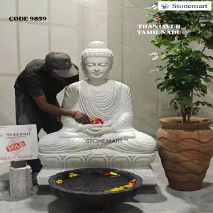 Sold To Thanjavur, Tamil Nadu - 4 Feet Dhyana Mudra Marble Buddha Statue For Garden