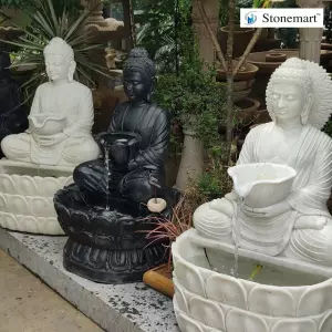3 Feet Black And White Marble Buddha Waterfall
