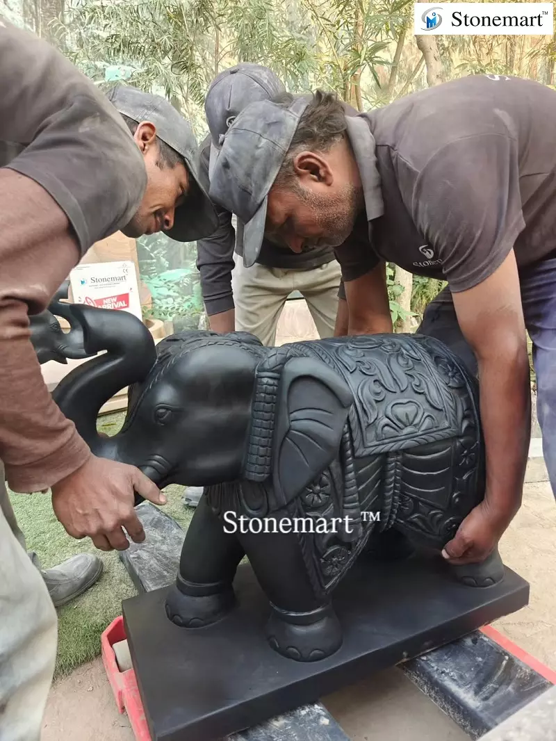 Black Marble Elephant Sculptures