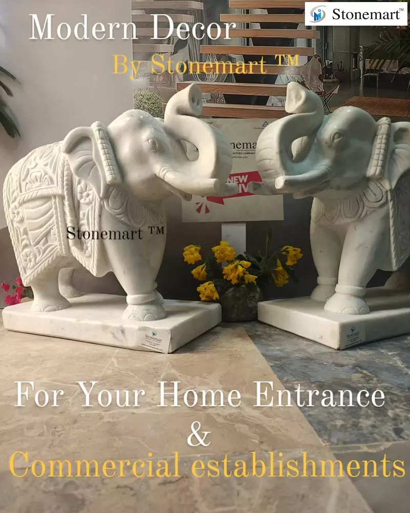 White Marble Elephant Statue For Entrance
