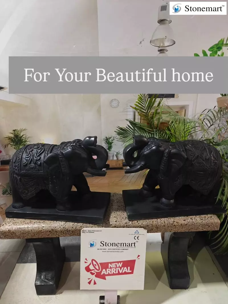 Black Marble Elephant Statues For Entrances