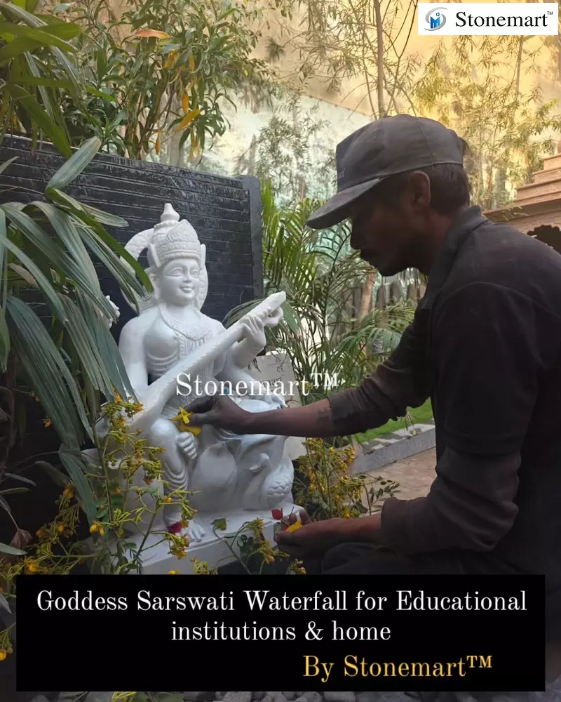 Saraswati Statue With Fountain For Entryway Decor