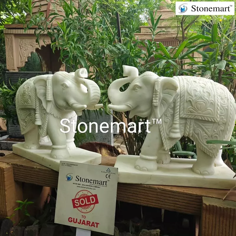 White Marble Stone Elephant Statues