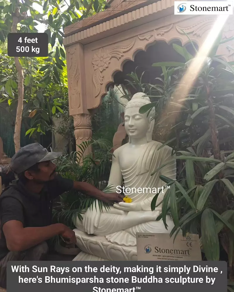Stone Buddha Statue In Bhumisparsha Mudra