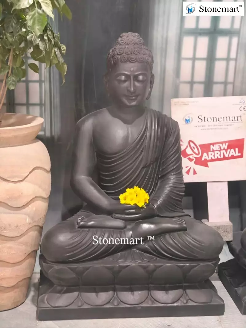 Hand Carved Black Stone Buddha Statue