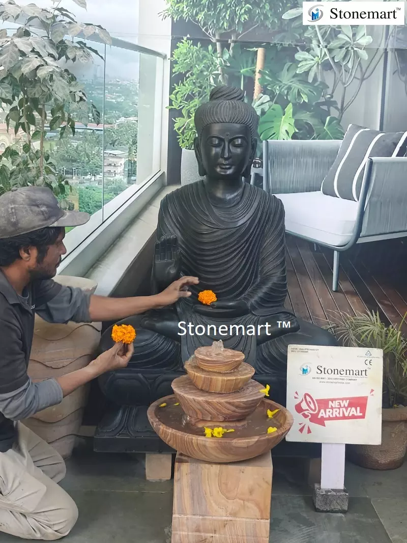 Black Marble Buddha Statue
