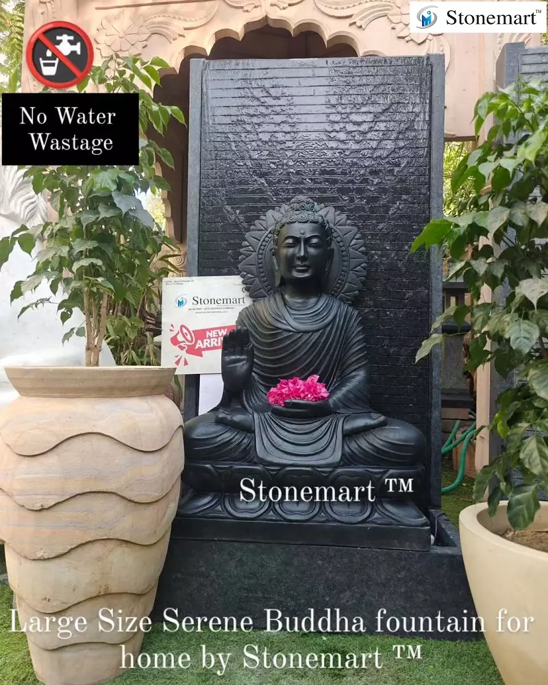 Buddha Sculpture With Granite Waterfall